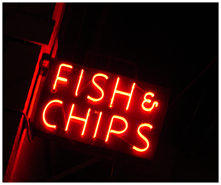 Image of a billboard for fish and chips